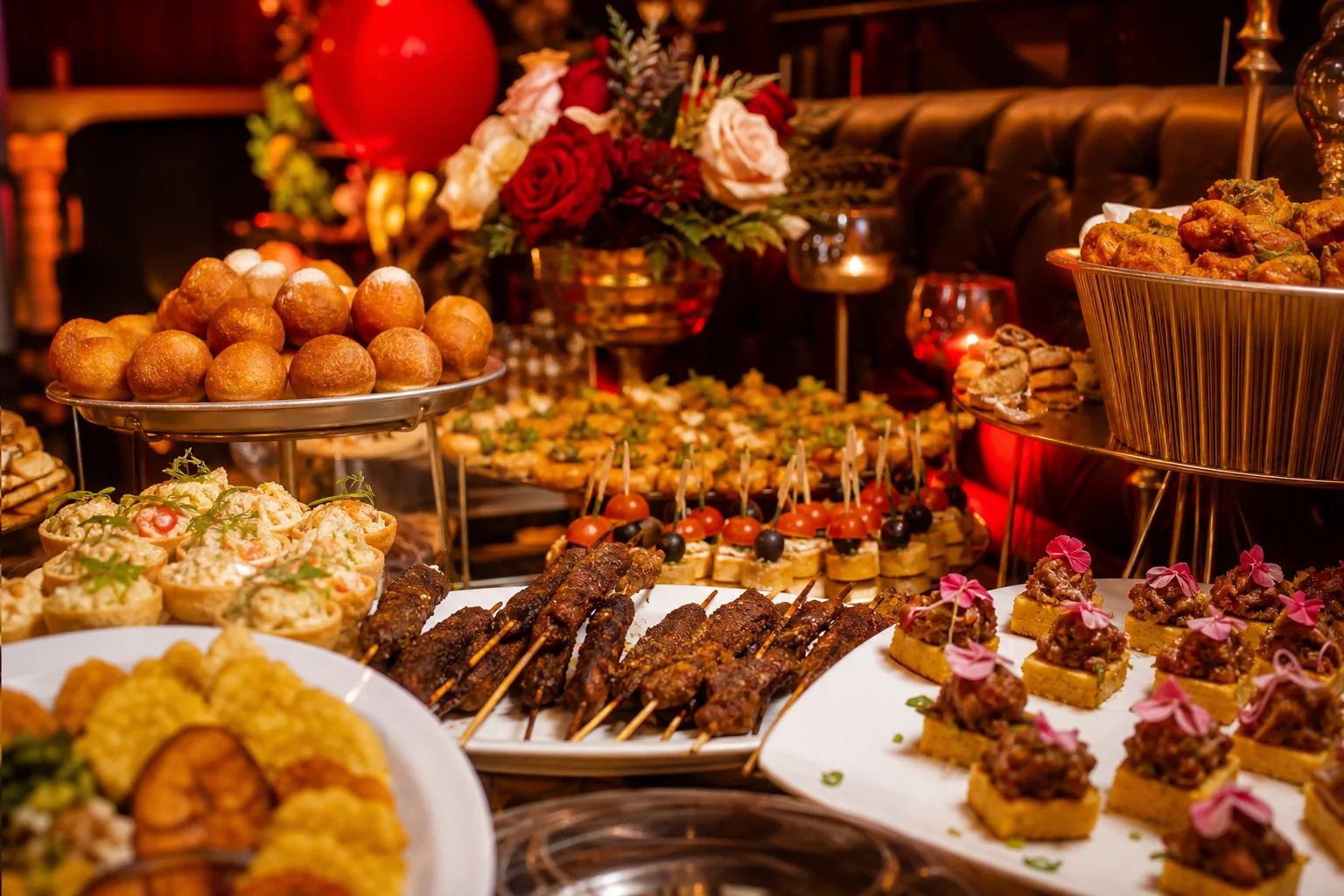 African party food and small chops display